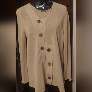 Sarah Pacini Asymmetrical Knit Cardigan L Cream Designer Sweater